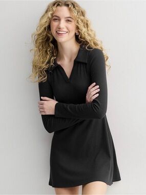 Black Long Sleeve Polo Mini Dress